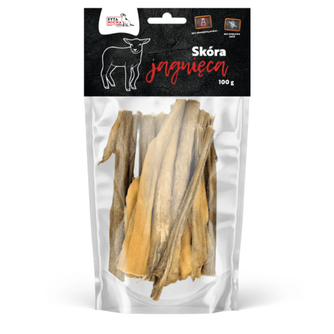 Skóra jagnięca, suszony i naturalny gryzak dla psa 100g. Syta Micha Skóra jagnięca, suszony i naturalny gryzak dla psa 100g. Syta Micha