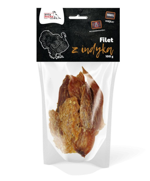 Suszone filety z indyka, naturalny gryzak dla psa 100g. Syta Micha Suszone filety z indyka, naturalny gryzak dla psa 100g. Syta Micha