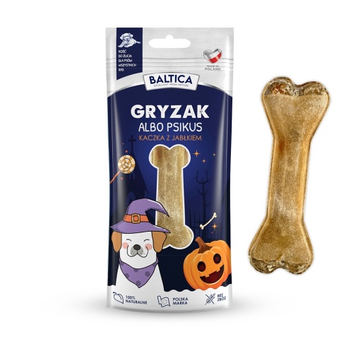 Gryzak albo psikus - kość do żucia dla psów, kaczka z jabłkiem 12cm, Halloween, Baltcia