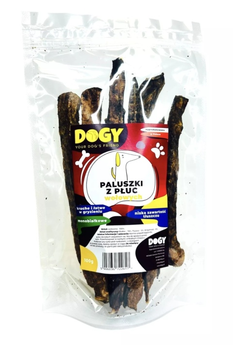 Paluszki z płuc wołowych, naturalny gryzak dla psa, 100g. DOGY