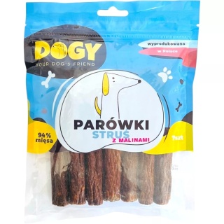 Parówki dla psa struś z malinami, naturalny przysmak dla psa 7szt. DOGY