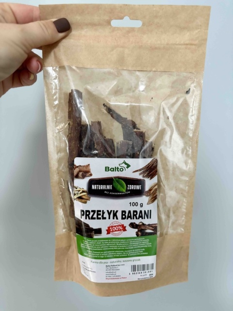Przełyk barani, naturalny gryzak dla psa 100g. BALTO