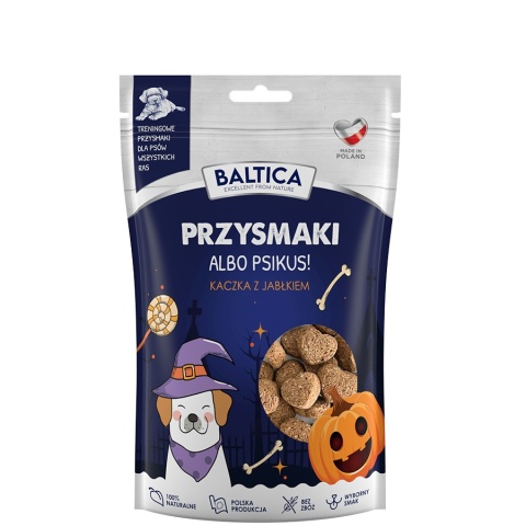 Przysmaki albo Psikus - ciasteczka halloweenowe dla psa, kaczka z jabłkiem 100g. Baltica