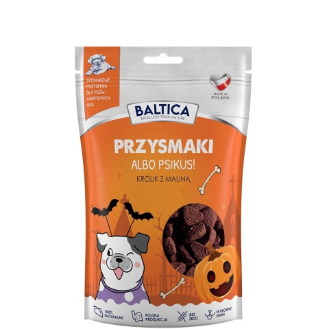 Przysmaki albo Psikus - ciasteczka halloweenowe dla psa, królik z maliną 100g Baltica