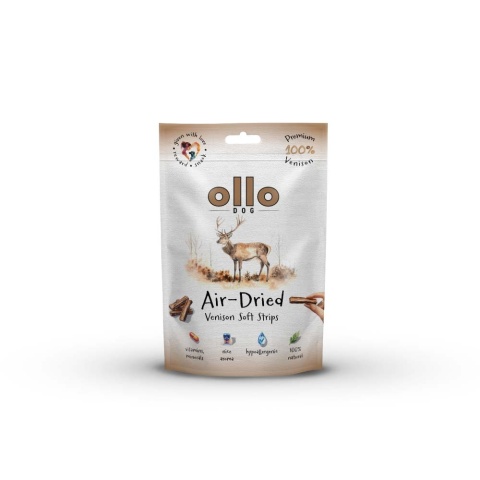 Przysmaki funkcyjne dla psa, mięsne paski z jelenia 80g. Air-Dried Venision Strips, OLLO