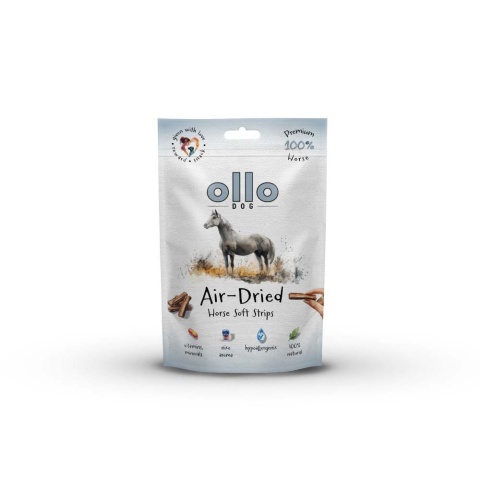 Przysmaki funkcyjne dla psa, mięsne paski z koniny 80g. Air-Dried Horse Strips, OLLO