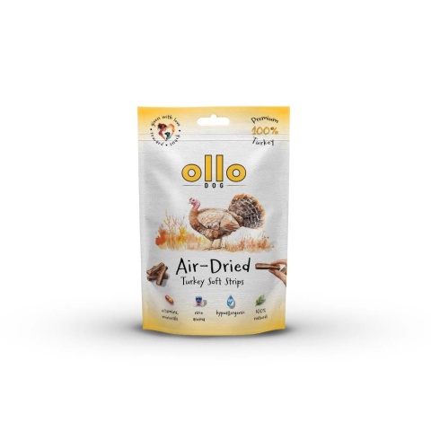 Przysmaki funkcyjne dla psa, mięsne paski z indyka 80g. Air-Dried Turkey Strips, OLLO