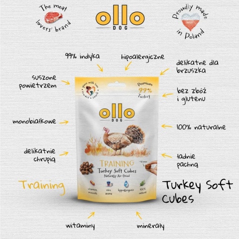 Przysmaki treningowe dla psa z indyka 80g. Air-Dried Training Turkey Soft Cubes, OLLO