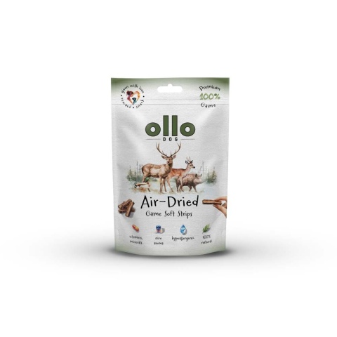 Przysmaki funkcyjne dla psa, mięsne paski z dziczyzny 80g. Air-Dried Game Strips, OLLO