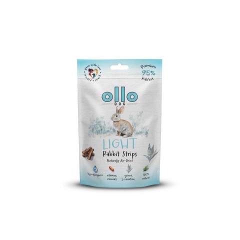 Przysmaki funkcyjne dla psa, mięsne paski z królika 80g. Air-Dried Light Rabbit Strips, OLLO