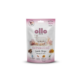 Przysmaki na skórę i sierść dla psa, mięsne paski z jagnięciny 80g. Air-Dried Skin & Coat Lamb Strips, OLLO