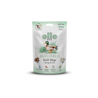 Przysmaki wyciszające stres dla psa, mięsne paski z kaczki 80g. Air-Dried Anti-Stress Duck Strips, OLLO