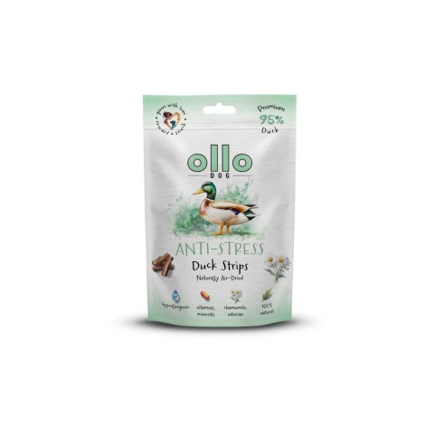 Przysmaki wyciszające stres dla psa, mięsne paski z kaczki 80g. Air-Dried Anti-Stress Duck Strips, OLLO