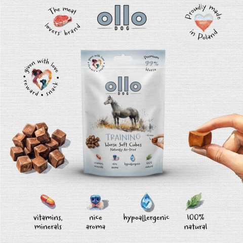 Przysmaki treningowe dla psa z koniny 80g. Air-Dried Training Horse Soft Cubes, OLLO