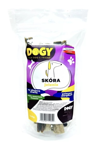 Skóra z jelenia, naturalny gryzak dla psa 140g. DOGY