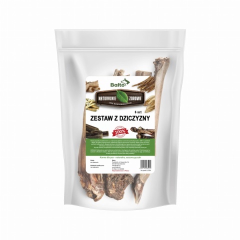 Zestaw gryzaków z dziczyzny dla psa, (opak. 6 szt.) mięso, skóry, uszy i racice z dziczyzny, BALTO